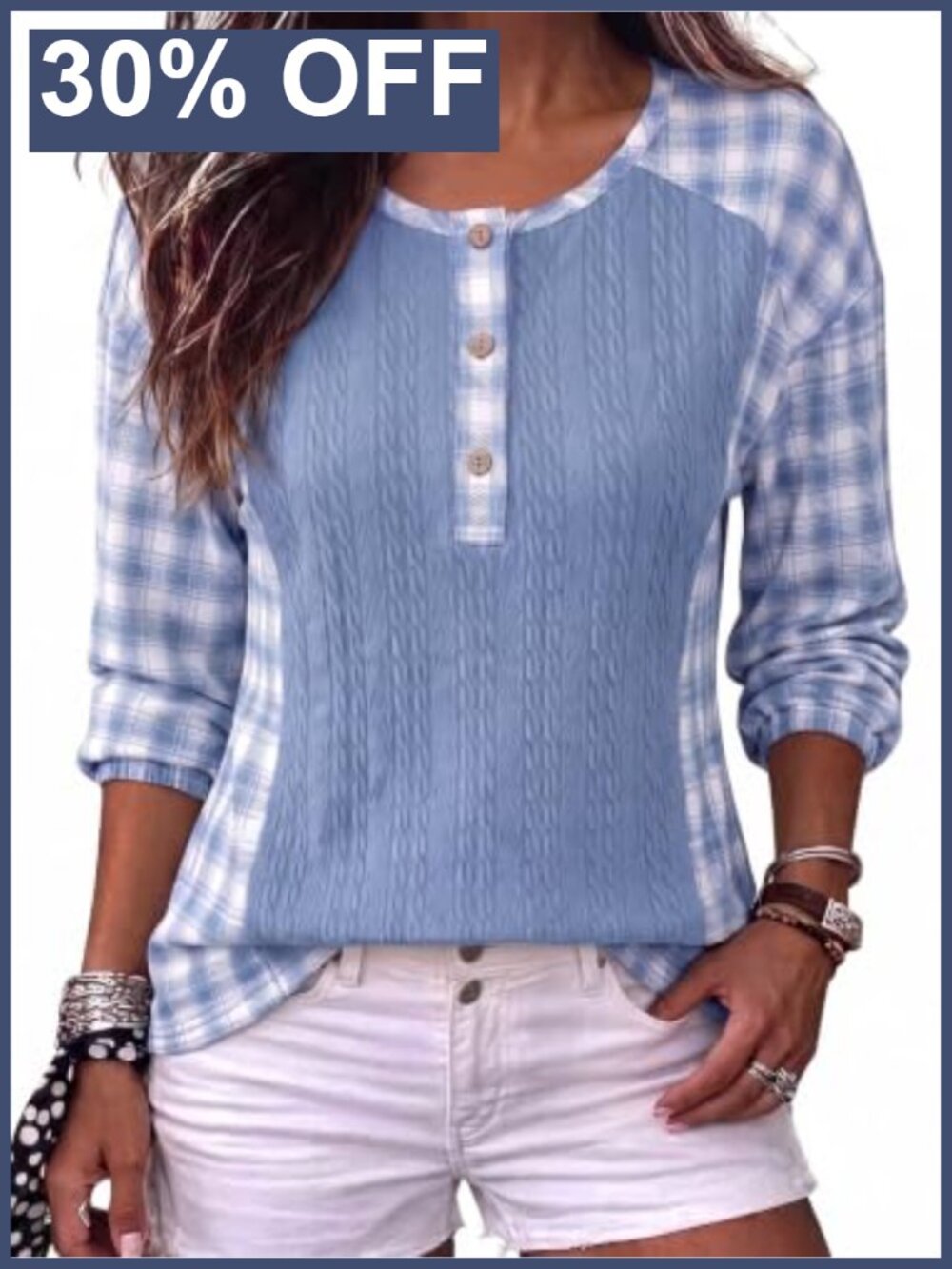 Long Sleeve Button Down Plaid Tunic Top Loose Fit Fall Office